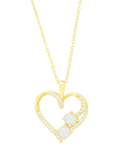 Macy's lab-grown Opal (1/4 ct. t.w.) & Lab-grown White Sapphire (1/3 ct. t.w.) Open Heart 18" Pendant Necklace in 14k Gold-Plated Sterling Silver