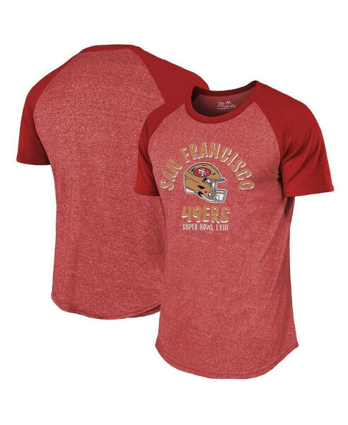 Men's Threads Scarlet Distressed San Francisco 49ers Super Bowl LVIII Tri-Blend Raglan T-shirt