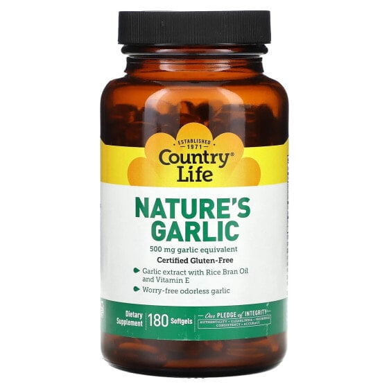 Country Life, Nature's Garlic, 500 мг, 180 мягких таблеток