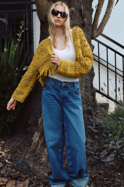 SHORT MACRAMÉ CARDIGAN WITH FRINGING