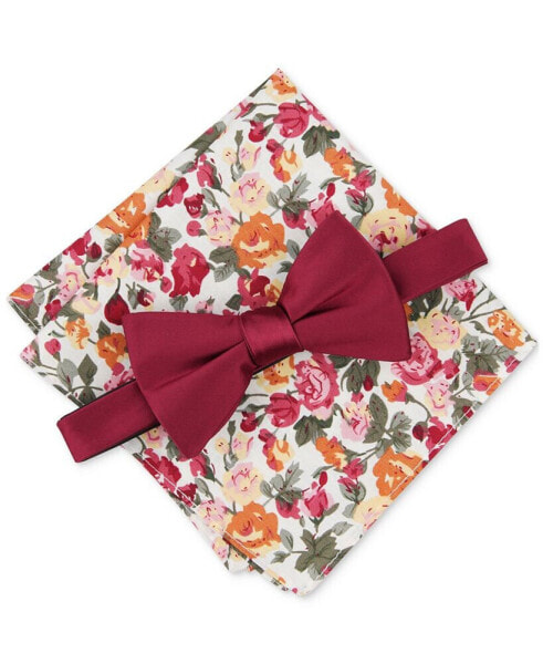 Men's Logan Solid Bow Tie & Floral Pocket Square Set, Created for Macy's