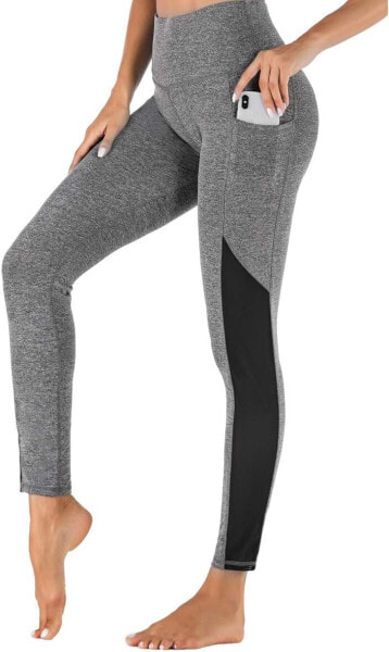 Yaavii Women's Sports Leggings with Pockets, Opaque Long Sports Trousers, High Waist Yoga Trousers with Mesh Inserts for Workout, Gym
