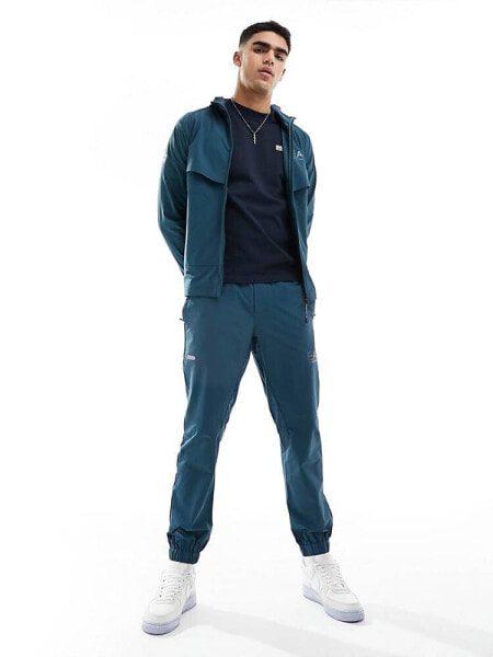 Armani EA7 logo nylon cuffed joggers in mid blue co-ord