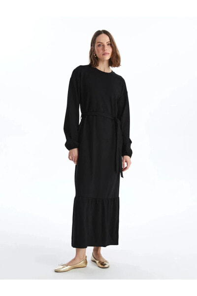 Платье женское LC WAIKIKI Classic с прямым бисерным воротником и длинными рукавами