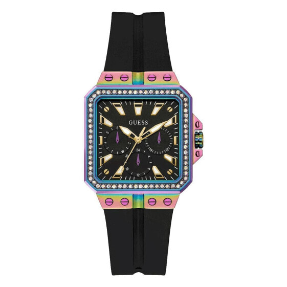 GUESS Women's 34mm Watch - Black Strap Black Dial Iridescent Case