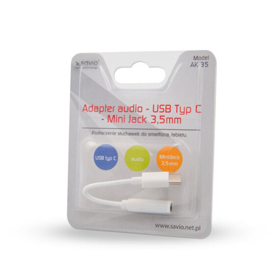 Savio USB Type 3.1 C M Jack 3.5mm F Audio adapter White AK-35 - Cable - Digital