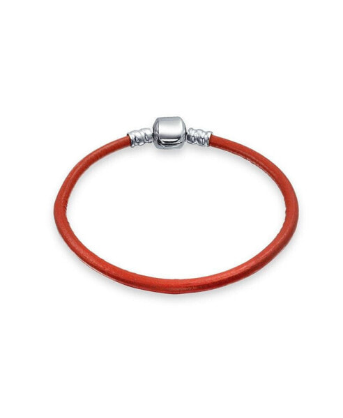 Starter Red Genuine Leather Bracelet For Women For Teen Fits European Beads Charm 925 Sterling Silver 6.5 Inch