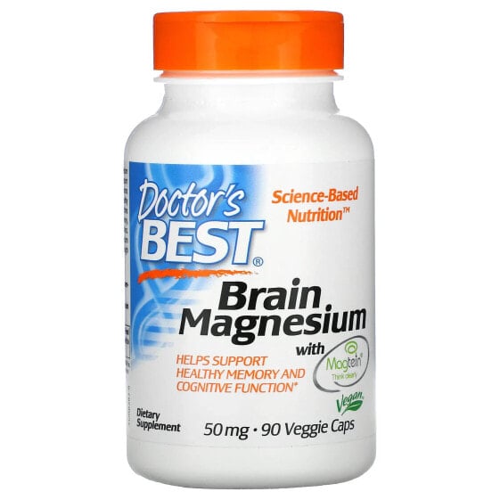 Doctor's Best, магний для здоровья мозга с Magtein, 50 мг, 90 вегетарианских капсул