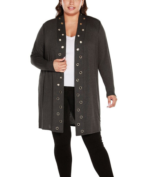 Plus Size Long Sleeve Grommet Trim Cardigan Sweater