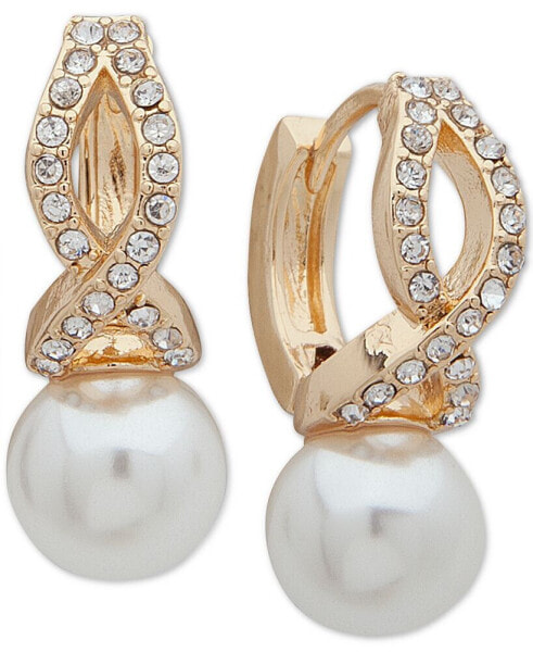 GOLD-TONE IMITATION PEARL AND CRYSTAL HUGGIE DROP EARRINGS