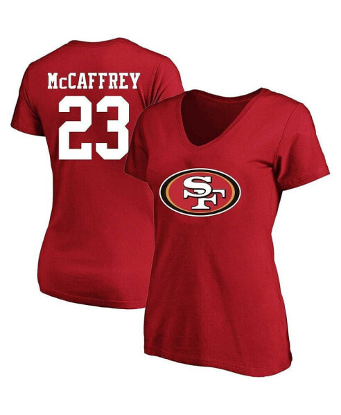 Women's Christian McCaffrey Scarlet San Francisco 49ers Plus Size Player Name and Number V-Neck T-shirt