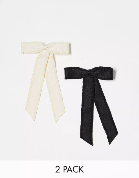 DesignB London pack of 2 frill detail hair bows in black and cream