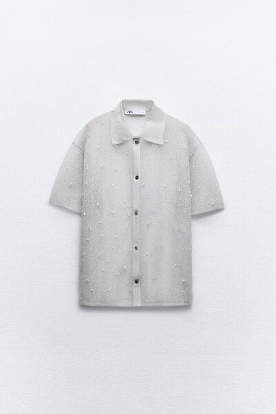 Рубашка из полупрозрачного трикотажа с бусинами ZARA