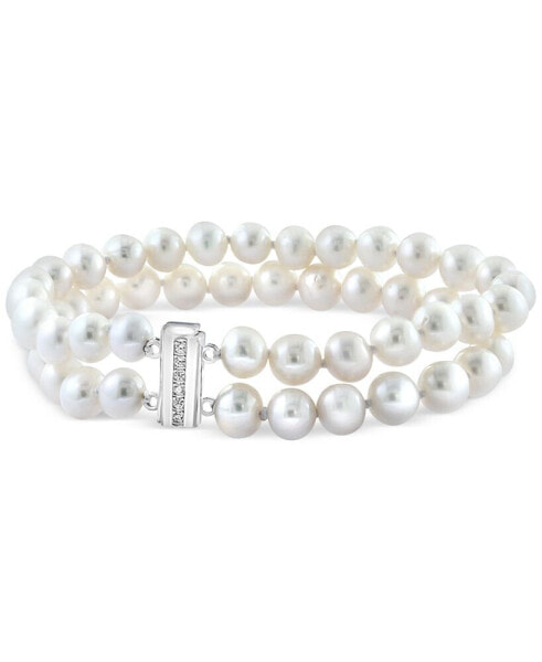 EFFY® Pink & White Freshwater Pearl (6 1/3 - 7 1/3mm) & White Topaz (1/10 ct. t.w) Two Row Bracelet (Also available in Gray & White and Freshwater Pearl