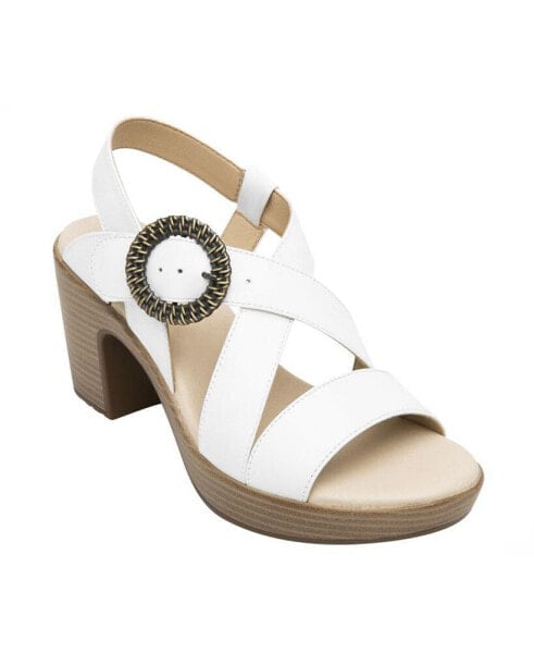 Women s White Leather Heel Ankle Strap Sandals By