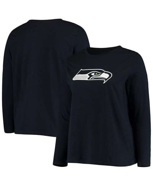 Women's College Navy Seattle Seahawks Plus Size Primary Logo Long Sleeve T-shirt