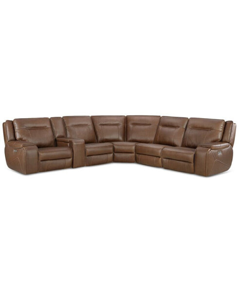 Hansley 6-Pc Zero Gravity Leather Sectional with 3 Power Recliners, Created for Macy's