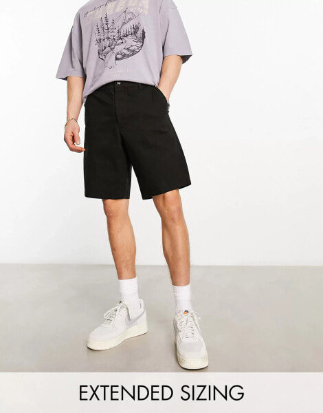 ASOS DESIGN relaxed skater chino shorts in longer length in black