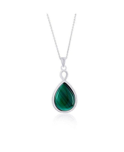 Sterling Silver or Gold plated over sterling silver Pear-Shaped Malachite Pendant Necklace
