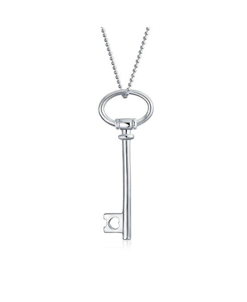 Bling Jewelry large Plain Open Oval Key Shape Pendant Necklace For Women Girlfriend .925 Sterling Silver 18 Inch