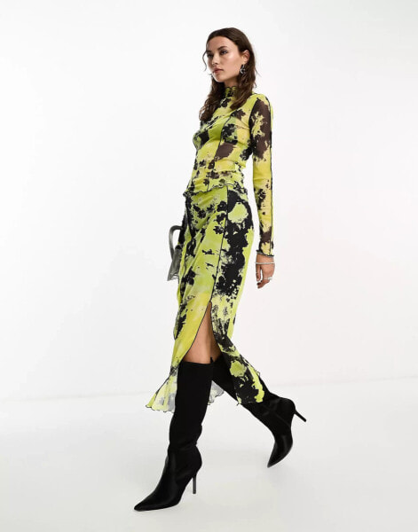 Object lettuce edge maxi skirt co-ord in mixed lime print