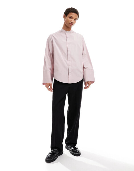 ASOS DESIGN relaxed oversized shirt with extended large cuffs in light pink