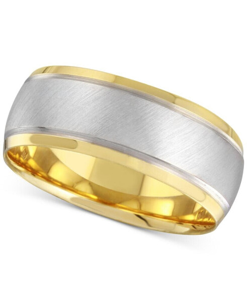 Men's Two-Tone Brushed & Polished Band in 14k Gold & White Gold