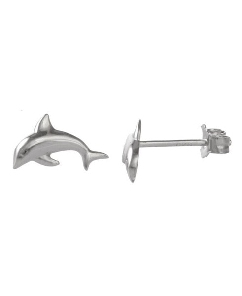 Women's Sterling Silver Dolphin Stud Earrings with Crystal Stone Accent
