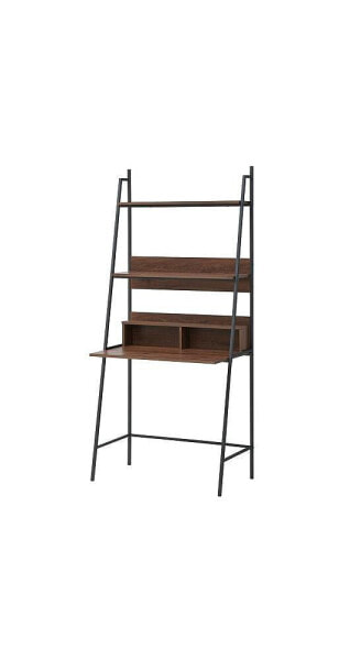 Wall Bookshelf Ladder Computer Desk with Shelf & Metal Frame