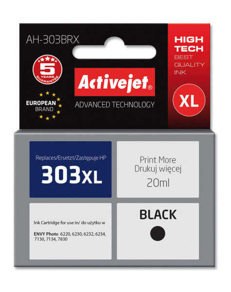 Activejet AH-9303BRX ink (replacement for HP 303XL T6N04AE; Premium; 20 ml; black) - High (XL) Yield - Pigment-based ink - 20 ml - 600 pages - 1 pc(s) - Single pack