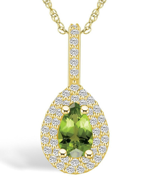 Peridot (1 Ct. T.W.) and Diamond (3/8 Ct. T.W.) Halo Pendant Necklace in 14K Yellow Gold