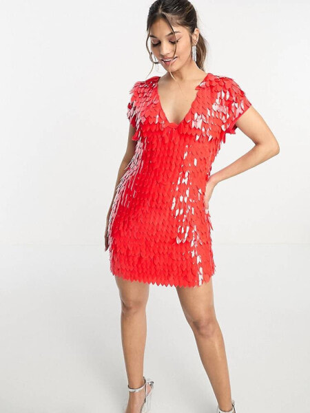 Женское мини-платье ASOS DESIGN Minikleid mit All-over-Federverzierung in Rot