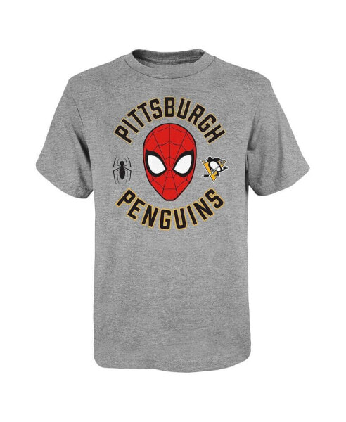 Big Boys Heather Gray Pittsburgh Penguins Mighty Spidey Marvel T-shirt