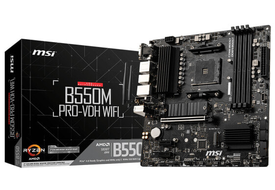 MSI B550M PRO-VDH WIFI - AMD - Socket AM4 - AMD Ryzen 3 3rd Gen - 3rd Generation AMD Ryzen 5 - 3rd Generation AMD Ryzen 7 - 3rd Generation AMD... - DDR4-SDRAM - DIMM - 1866,2133,2400,2667,2800,2933,3000,3066,3200,3466,3600,3733,3866,4000,4133,4266,4400 MHz