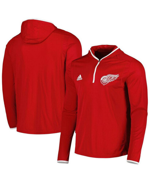 Men's Red Detroit Red Wings Team Long Sleeve Quarter-Zip Hoodie T-shirt