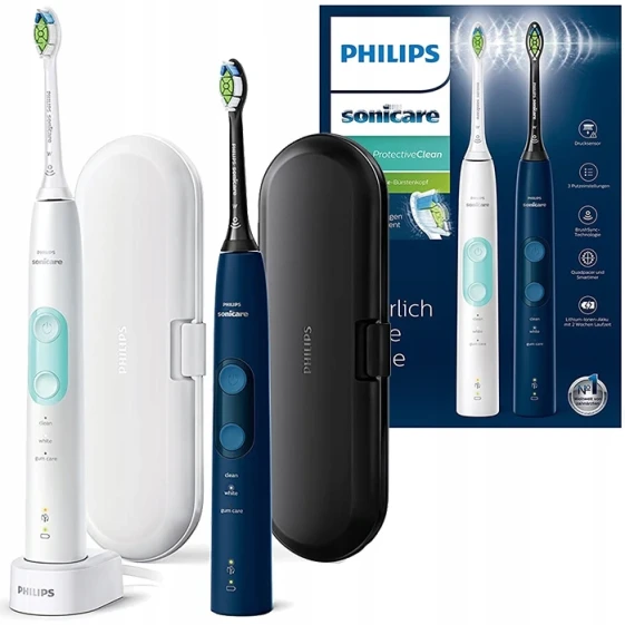 Электрические зубные щетки Philips Sonicare ProtectiveClean 4500 HX685134 черная и белая с дорожными футлярами