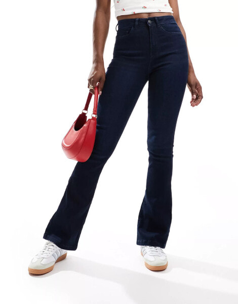 Noisy May Sallie high waist flared jeans in dark blue wash