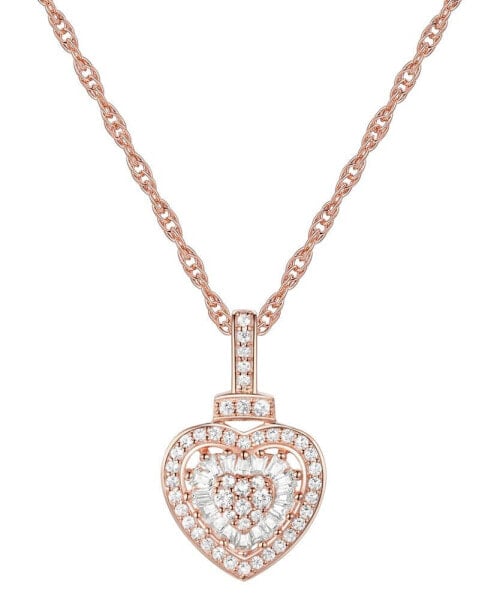 Diamond Round & Baguette Heart 18" Pendant Necklace (1/4 ct. t.w.) in Sterling Silver, 14k Gold-Plated Sterling Silver, & 14k Rose Gold-Plated Sterling Silver