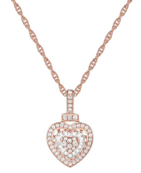 Macy's diamond Round & Baguette Heart 18" Pendant Necklace (1/4 ct. t.w.) in Sterling Silver, 14k Gold-Plated Sterling Silver, & 14k Rose Gold-Plated Sterling Silver