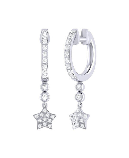 Star Bezel Duo Design Sterling Silver Diamond Hoop Women Earring
