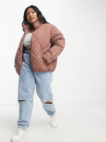 New Look Curve boxy puffer coat in pink