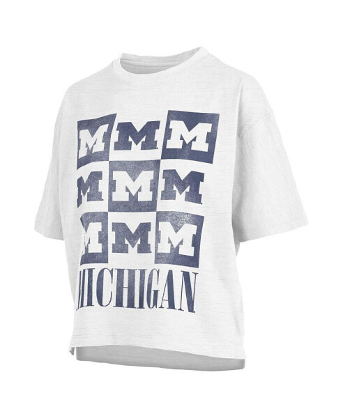 Women's White Distressed Michigan Wolverines Motley Crew Andy Waist Length Oversized T-shirt