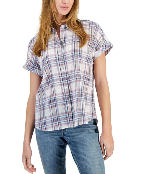 Women's Omlym Plaid Dolman-Sleeve Shirt
