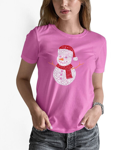 Women's Christmas Snowman Word Art Short Sleeve T-shirt