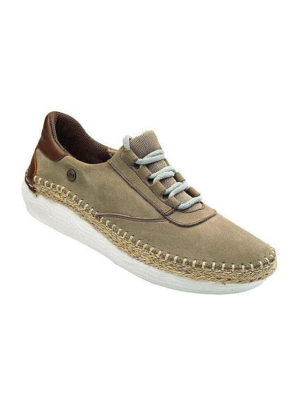 Women's Taupe Soft Nubuck Sneakers, Handmade Unique Shoes With Laces Closure, Judy 5045 Taupe