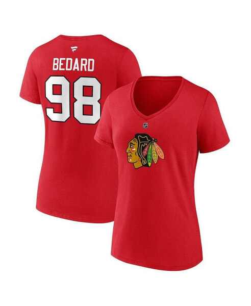 Women's Connor Bedard Red Chicago Blackhawks 2023 NHL Draft Authentic Stack Player Name and Number V-Neck T-shirt