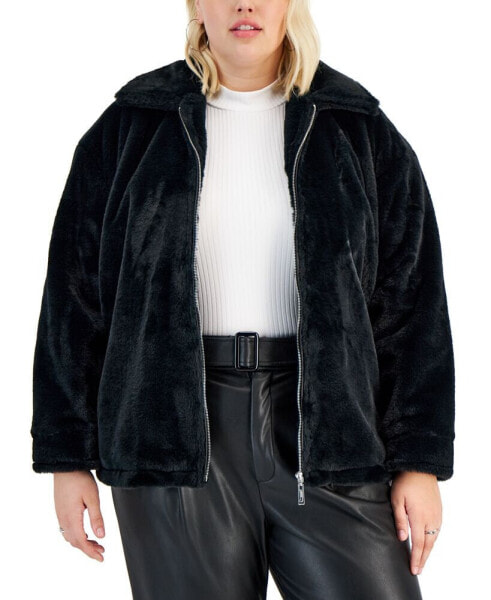 Juniors' Trendy Plus Size Faux-Fur Coat, Created for Macy's