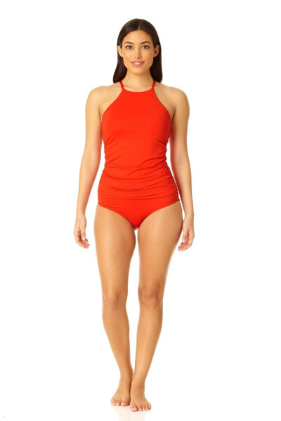 Anne Cole Women's Standard High Neck Tankini Top, Spice Red Size M 306490