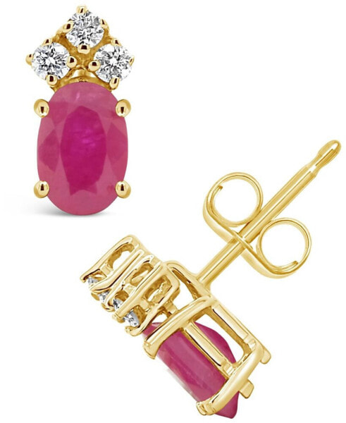 Ruby (1-1/5 ct. t.w.) and Diamond (1/8 ct. t.w.) Stud Earrings in 14k Yellow Gold