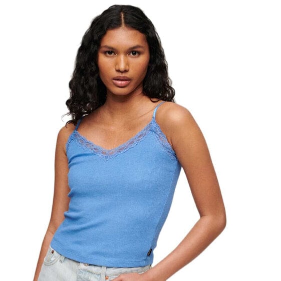 SUPERDRY Essential Rib Lace sleeveless V neck T-Shirt